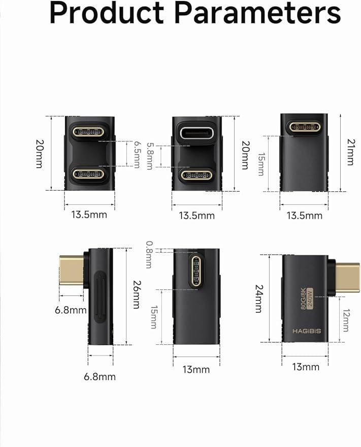 Hagibis 240W 80Gbps 8K@60Hz USB C Adapter, USB-C Male to Female Adapter, USB4 Connecter for Thunderbolt 5/4/3, Laptop, Switch, Dock, Mac, Tablet, iPhone 16 15 Pro Max (TGM12)