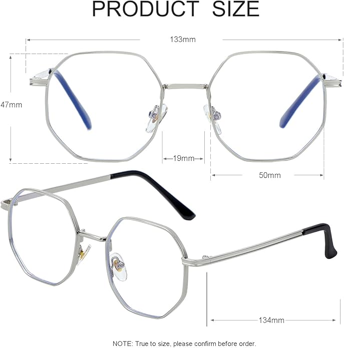 JOVAKIT Polygon Blue Light Blocking Glasses for Women Men Vintage Octagon Square Non-prescription Metal Eyeglasses