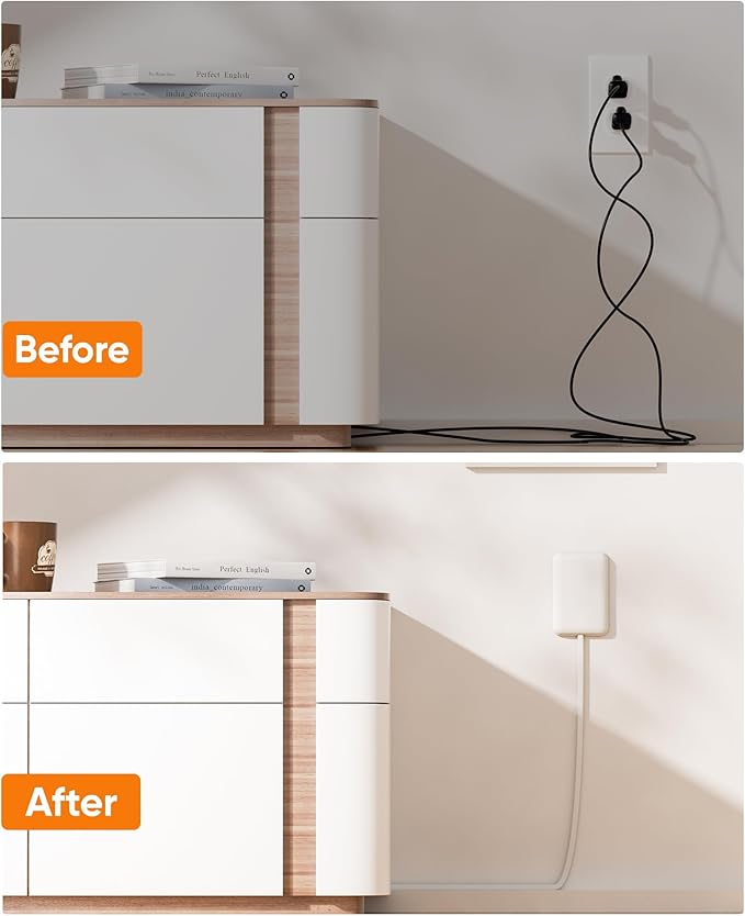 Flat Outlet Extender with Cover, Flat Plug Power Strip with 6 AC Outlets, 2000 Joules Surge Protector, 5FT Flat Extension Cord, Home Office Travel Dorm Room Essentials