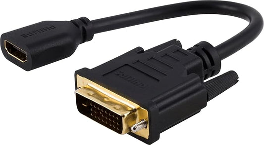 Philips DVI to HDMI Adapter, 4K @ 30 Hz, Works with Smart TVs, Roku, Fire Stick, Blu Ray, Streaming Devices, Monitors, Projectors, SWV9200H/27, Black
