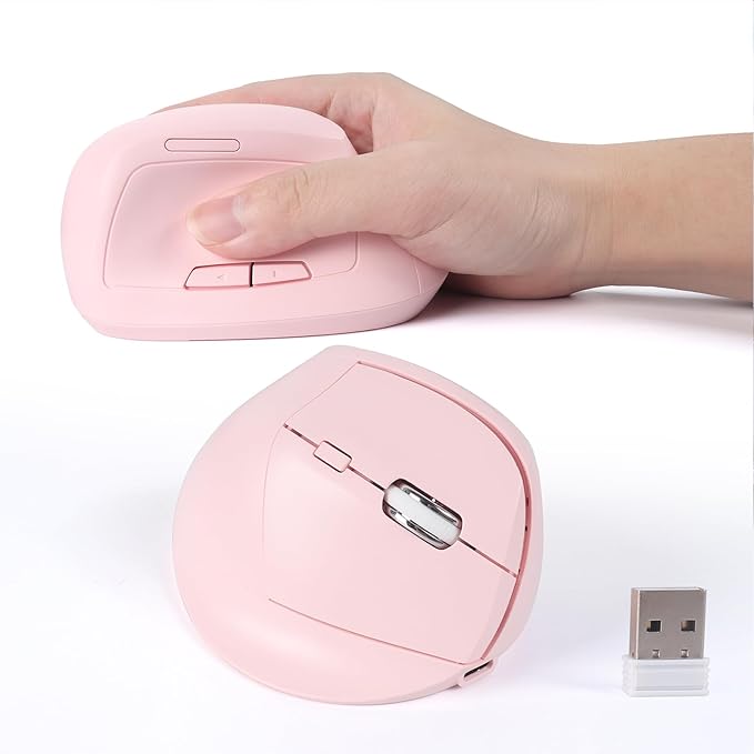 Bluetooth Wireless Vertical Mouse - Ergonomic Design, Rechargeable with Type-C, Silent Operation for Office and Home Use, Ideal for Professionals & Students (Pink)