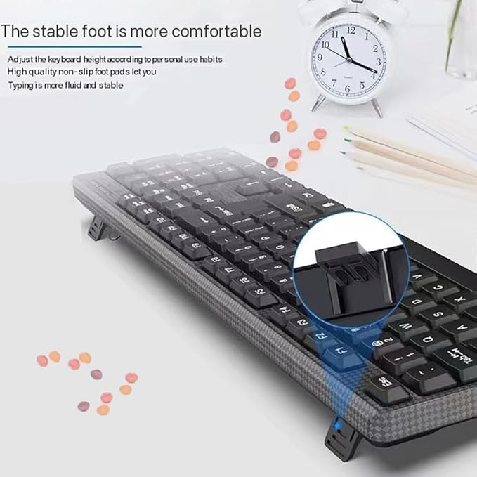 Guiheng 2 Pack Wired Computer Keyboard, Plug Play USB, Large Number Pad, LED Indicators,Ergonomic,Foldable Stands,Anti-Wear Letters Full Size Keyboard,for Windows Mac PC Laptop-Black