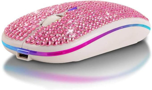Bluetooth Mouse,Bling Dazzling 2.4GHz Rechargeable Wireless Mouse Slim Mouse with USB Receiver, Compatible with Notebook, PC, Laptop, Computer, MacBook,Great Present idea for Her (Pink)
