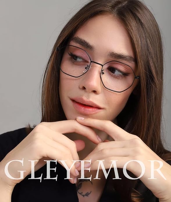 Gleyemor Blue Light Glasses for Women Men Vintage Octagonal Metal Gold Frame Computer Glasses