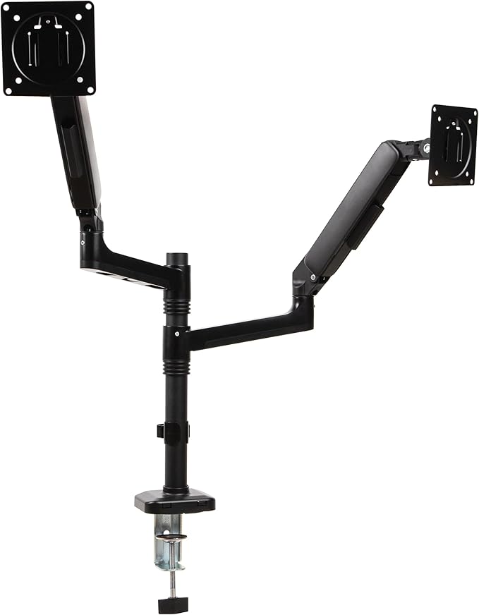 Mind Reader Dual Monitor Arm for 13–32 Inch Screens, Gas Spring VESA Desk Mount, ±180° Rotation, ±65° Tilt, ±180° Swivel, Holds up to 19.8 lbs Each, Integrated Cable Management, Black