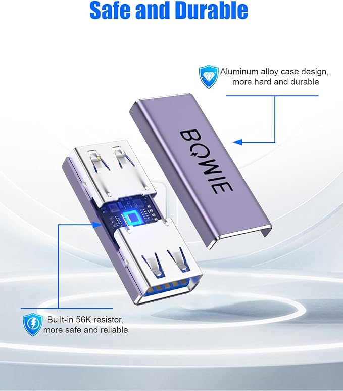 BOMIE USB Female to Female Adapter 4 Pack, USB 3.0 Type-A Female to Female Extension Adapter Connector, 5Gbps Data Transfer and Charging for Connecting Extension Two USB-A Male Ends Cable Purple