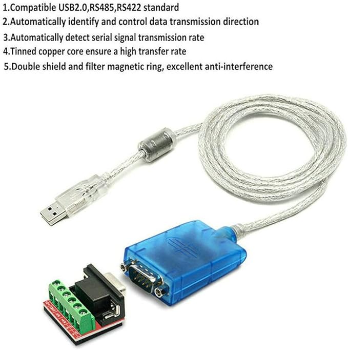 USB to RS422 RS485 Serial Port Converter Adapter Cable with FTDI Chip Support Windows 10, 8, 7, XP and Mac with ESD Protection (10ft/3meter)