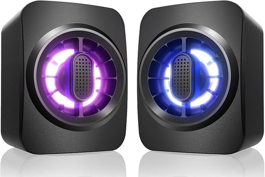 Computer Speakers,RGB PC Speakers, USB Powered 3.5mm Aux Speaker for Desktop, PC, Laptop, Tablet - Small Computer Speakers | Clear Sound & 7-Color Dynamic Lighting