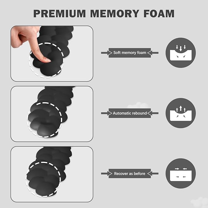 Cloud Keyboard Wrist Rest and Mouse Pad with Wrist Support Set, Ergonomic PU Leather Mouse Pads, Pain Relief Memory Foam Non-Slip Mousepad for Computer,Laptop, Black
