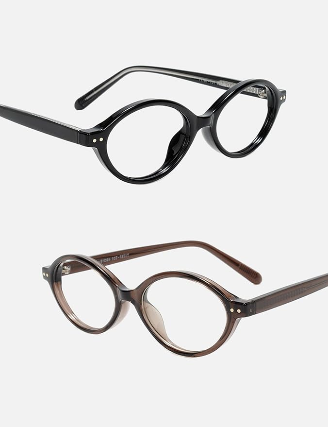 Slocyclub 2pack Oval Blue Light Blocking Glasses for Women Men, Small 90s Retro Oval Frame Bluelight Glasses for Gaming/Computer/Screen(Black and Crystal Smoky Brown)