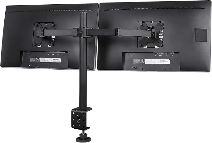 Mount-It! Dual Monitor Mount | Double Monitor Desk Stand | Interchangeable C-Clamp and Grommet Base | Two Heavy Duty Height Adjustable Arms Fit 2 Computer Screens 19 21.5 24 27 32 Inches | VESA 75 100