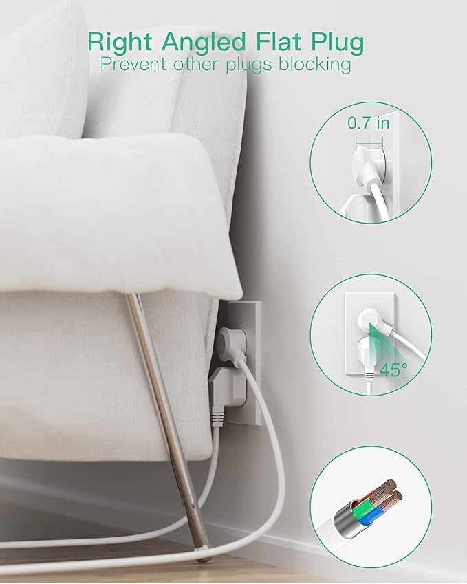 Surge Protector Power Strip Tower - 12 Widely Outlets with 4 USB Ports (1 USB C), 6FT Heavy Duty Extension Cord, Flat Multi Plug Outlet Extender Overload Protection for Home Office