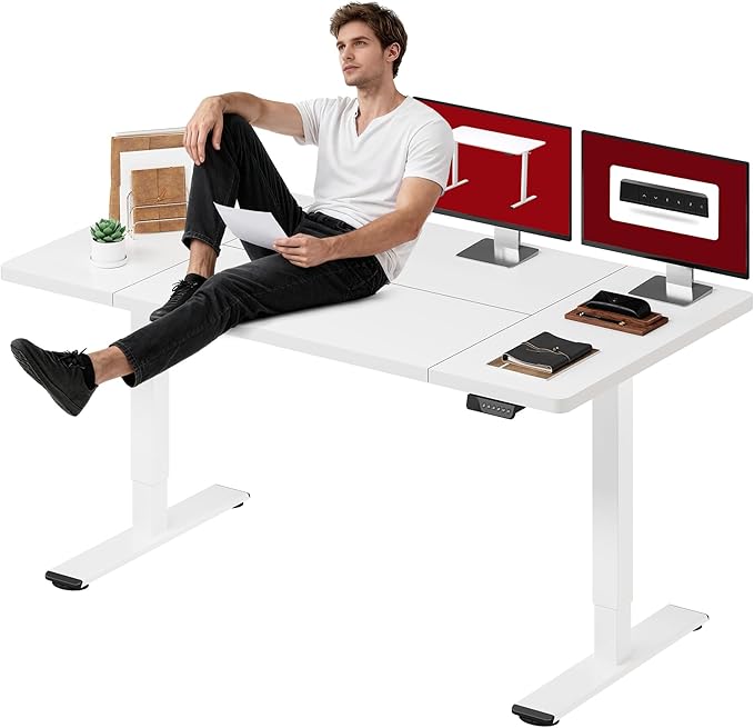 SANODESK Dual Motor Electric Standing Desk 71 x 32 Inches, Height Adjustable Sit Stand Desk with Large Splice Board for Home Office, Computer Workstation, Study & Gaming, White Frame/White Top