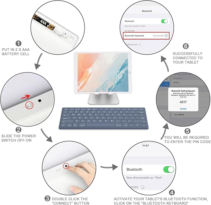 OMOTON Bluetooth Keyboard Compatible with iPad 10th Generation, iPad 10.2 (9th/8th/7th), iPad Pro 13/12.9/11 inch, iPad Air/Mini and More iOS Devices, Deep Blue