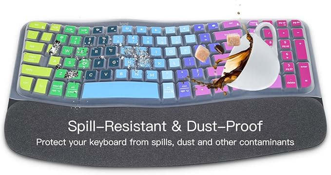 Keyboard Cover Skin for Logitech Wave Keys MK670 Combo Keyboard Skin, Logitech Wave Keys Wireless Ergonomic Keyboard Cover Protector Skin, Waves Key MK670 Accessories, Rainbow