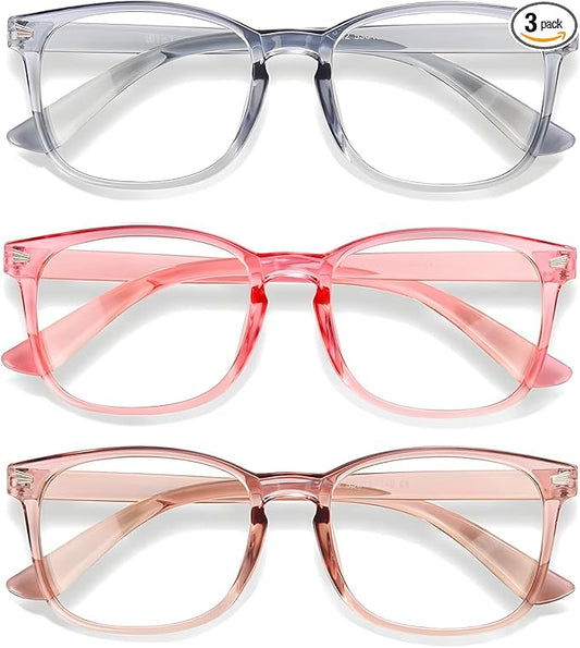 Blue Light Glasses for Woman Men | 99% Blue Light Blocking Glasses for Computer Gaming TV Phone Screen Square Frame | Anti Eyestrain & UV Glare Protection - 3 Pair