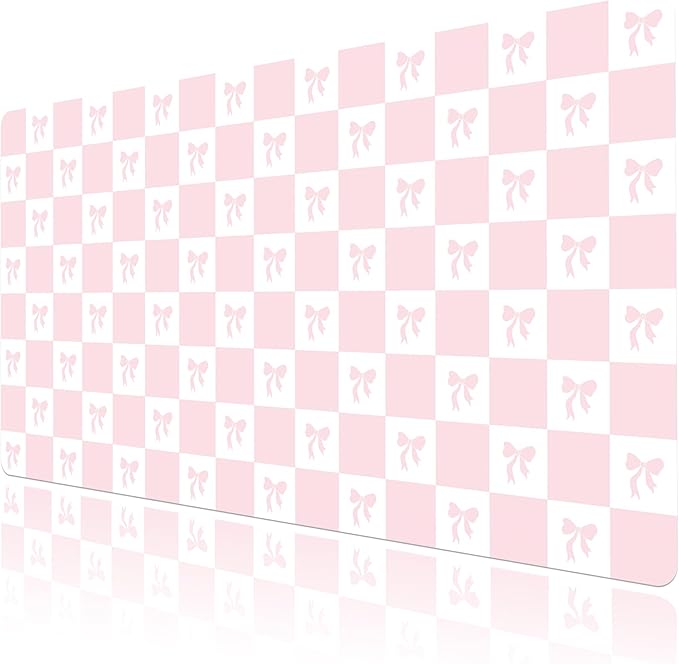 HVEST Pink Checkered Mouse Pad Cute Bow Desk Mat XXL Large Gaming Mouse Pad for Computer Keyboard Laptop, Mousepad with Stitched Edges, Home Office Desk Accessories for Girl Women 31.5'' x 15.7''