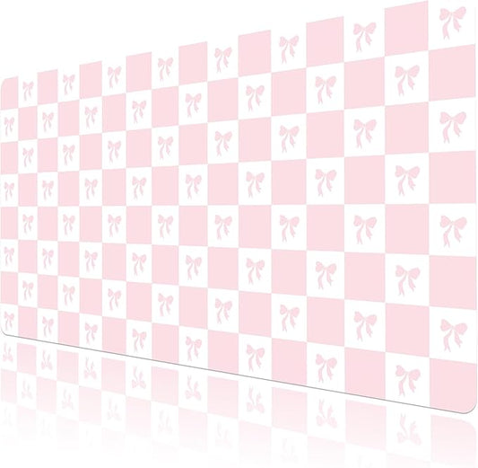HVEST Pink Checkered Mouse Pad Cute Bow Desk Mat XXL Large Gaming Mouse Pad for Computer Keyboard Laptop, Mousepad with Stitched Edges, Home Office Desk Accessories for Girl Women 31.5'' x 15.7''