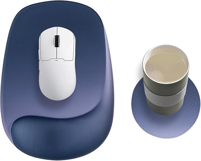 Mouse Pad with Wrist Rest and Coaster, Mouse Wrist Support, Comfort & Support for Typing and Gaming, Reduces Fatigue (2, Blue)