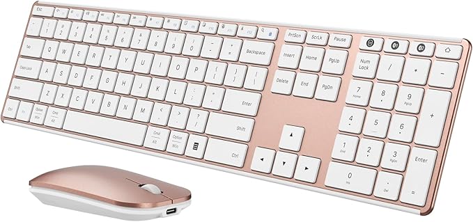 seenda Wireless Bluetooth Keyboard and Mouse Combo, SKM64-3 Rechargeable Slim Quiet Keyboard Mouse, 3 Multi-Device Connection, Compatible for Windows, Mac, MacBook, iPad, Tablet, White Rose Gold