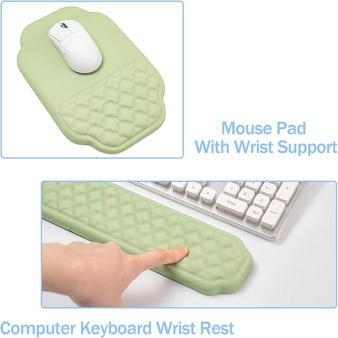Ergonomic Mouse Pad and Keyboard Wrist Rest - Green Wrist Rest Keyboard with Mouse Wrist Pad Sets, Soft Memory Foam Wrist Support for Laptop, Mac, Office, Work, Gaming