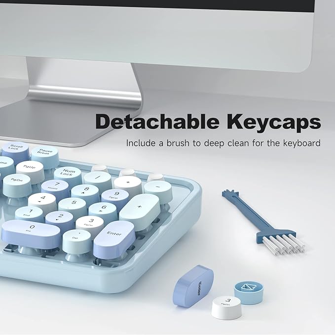 KNOWSQT Wired Computer Keyboard - Blue Colorful Retro Full Size Round Keycaps Plug and Play Typewriter Cute Keyboards for Windows, Laptop, PC, Desktop, Computer
