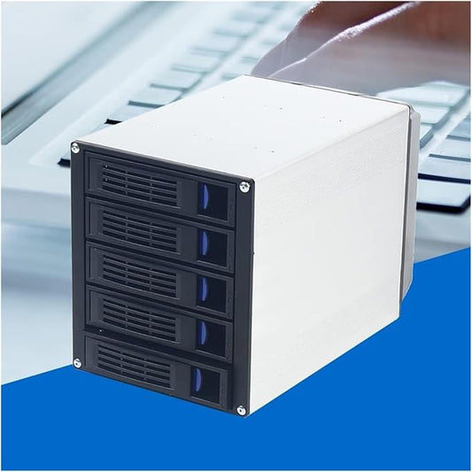 5 Bay Hard Drive Enclosure, Vertical External Hard Drive Docking SATA HDD SSD, Aluminum Alloy Drive Case Support, Power Adapter