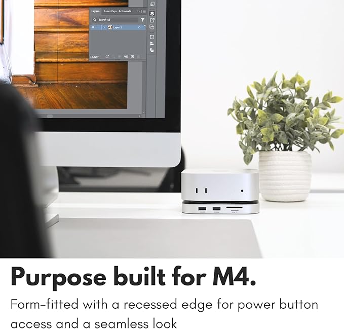 Macally Mac mini M4 Dock and Stand, Mac mini M4 Hub with M.2 NVMe Enclosure, 4K HDMI 60hz, 3 USB A,10Gbps USB C Data Port, SD Card Reader, 3.5mm Audio Jack