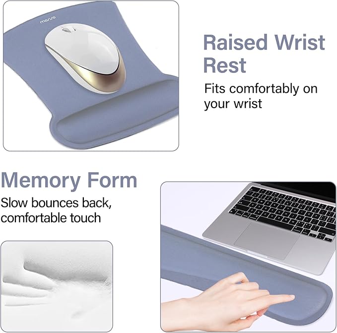 MOSISO Keyboard Mouse Pad Set, Large Gaming Mousepad&Keyboard Wrist Rest&Mouse Wrist Rest&Coaster, Ergonomic Non-Slip Mousepad&Easy Typing Cushion with Memory Foam for Home Office, Lavender Gray