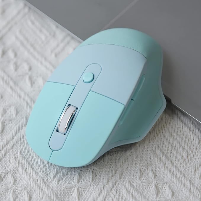 Lomiluskr Ergonomic 2.4G & Bluetooth Dual Mode Wireless Mouse with PU Cover, Soundless Keys, Candy Colors, Compatible with Notebook, PC, Tablet, Smartphone (Blue)