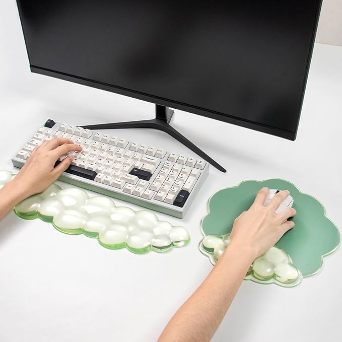 Clear Wrist Rest for Keyboard and Mouse - Ergonomic Cloud Mouse Pad with Gel Wrist Support, Non-slie Base Cute Office Accessories for/Desktop/Latop/Home/Gaming