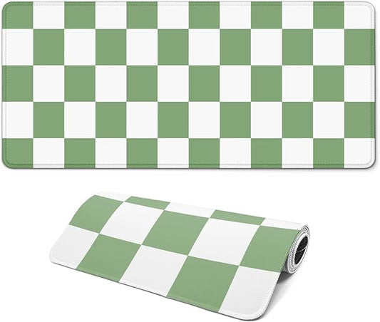 Gaming Mouse Pad with Non-Slip Base, Cute Mouse Mat with Stitched Edges for Keyboard and Mouse, Large Anime Mousepad for Computer, 31.5 x 11.8 inches (Green Checkered)