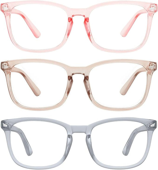 MEETSUN 3-Pack Blue Light Blocking Glasses, Anti Eye Strain Headache (Sleep Better), Computer Glasses UV400 Lens (Coffee + Pink + Grey)