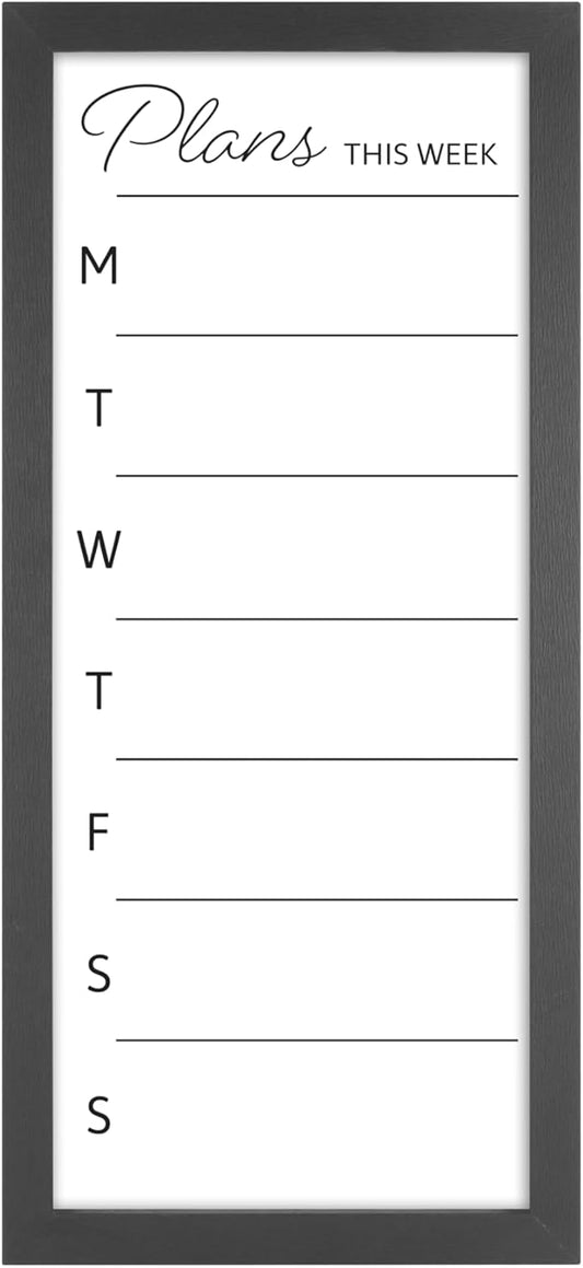 MCS Dry Erase Weekly Planner 11x24 Black Framed Calander Whiteboard for Wall, Plan Your Week with Family Weekly Planner for Dinners, Sports, Events & More