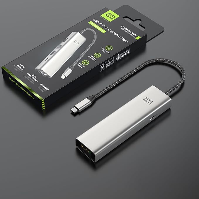 Minthouz 6-in-1 USB C Hub, 4K@144Hz HDMI, 100W PD Charging, 10Gbps USB-C/A Ports, 2.5G Ethernet, Compatible with MacBook Neo, M1/M2/M3, Surface, HP, Lenovo Laptops