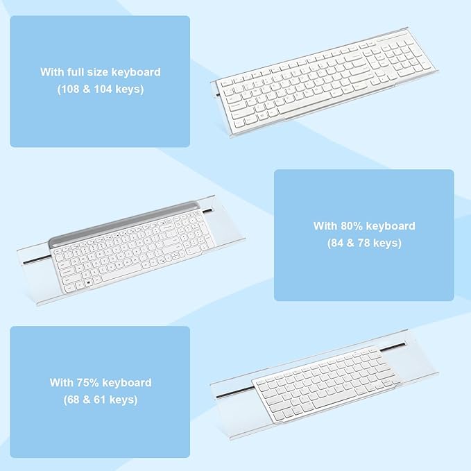 Keyboard Stand with Gel Wrist Rest Combo, Ergonomic Desktop Riser & Wrist Support Platform for Computer, Acrylic Clear Keyboard Stand Compatible Non-Slip Base