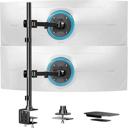Vertical Dual Monitor Stand for Two 17-49'' Screens, Holds up to 44 lbs, WORLDLIFT Stacked Dual Monitor Mount with 31.7'' Long Pole, VESA 75/100mm
