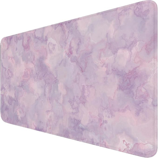 Large Extended Gaming Mouse Pad with Stitched Edges, (31.5X15.7In) Durable Non-Slip Natural Rubber Base, Waterproof Computer Keyboard Pad Mat for Esports Pros/Gamer/Desktop/Office/Home, Marble Purple
