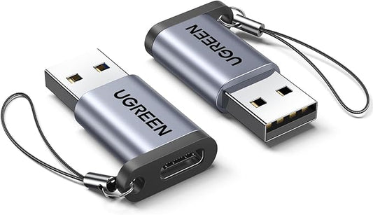 UGREEN 10Gbps USB C Female to USB Male Adapter 2 Pack, Type C to USB A Charger Cable Converter Compatible with Apple Watch iPhone 15 14 13 AirPods 3 MacBook Samsung Galaxy Note Google Pixel etc Gray