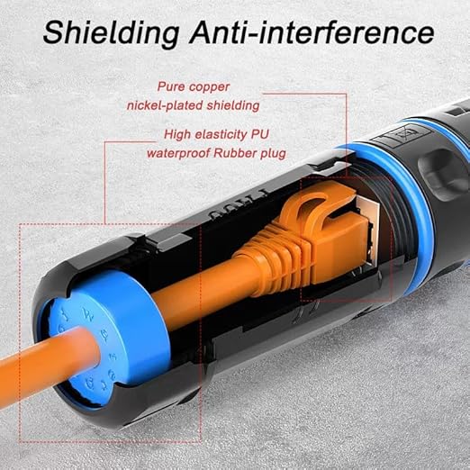 IP68 Waterproof RJ45 Coupler Shielded Pure Copper Ethernet Coupler - Outdoor LAN Cable Connector for Cat5/ Cat5e/Cat6/Cat7/Cat8 Ethernet Cable (Black 5 PCS Female)