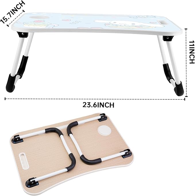 Laptop Desk Foldable Kawaii Bed Desk Table Cute Folding Breakfast Tray Portable Lap Standing Desk Notebook Stand Reading Holder for Bed/Couch/Sofa/Floor (Blue)