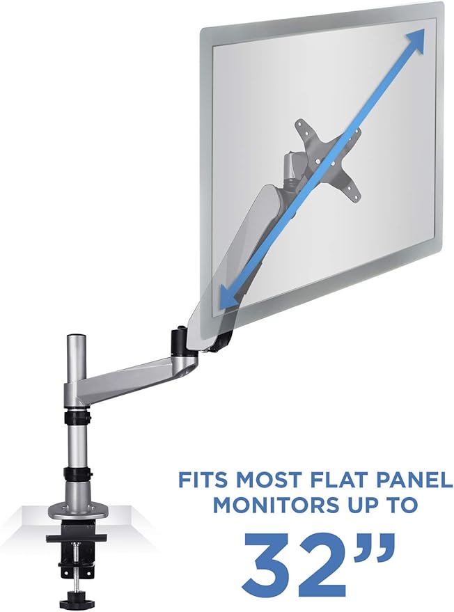 Mount-It! Premium Modular Monitor Desk Mount Arm Stand | Full Motion Gas Spring Arm Fits 19 21.5 24 27 32 Inch Computer Screens with 75 100 VESA Patterns | C-Clamp and Grommet Bases | 17.6 Pound Limit
