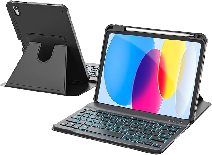 for iPad 11th(A16, 2025)/10th Generation Case with Keyboard, 360° Rotatable Case & Detachable Backlit Keyboard, Precision Cutouts and Pen Holder for iPad A16 11''/10th 10.9'', Black