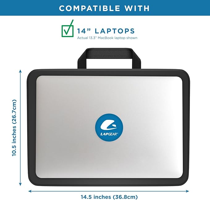 LAPGEAR Compact Lap Desk – Fits Up to 14″ Laptops – Black– Style No. 43108