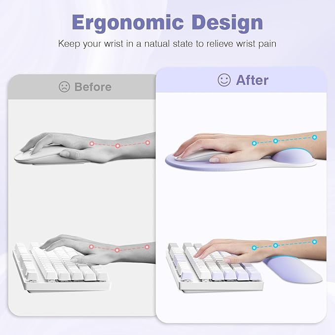 Ospelelf Keyboard Wrist Rest Set with Ergonomic Mouse Pad - 3-in-1 Memory Foam Support for Pain Relief, Office & Gaming with Coaster Purple Gradient