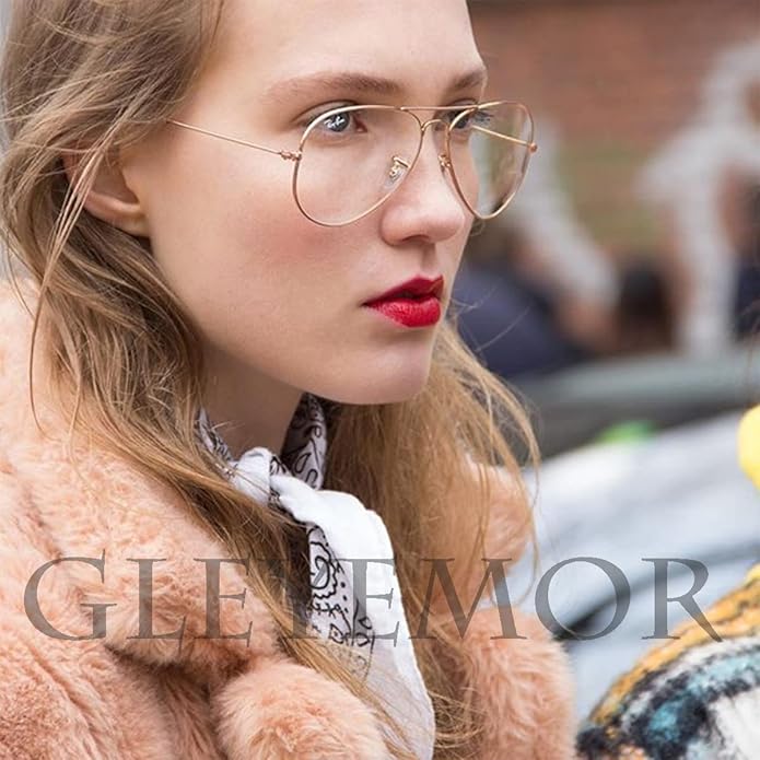 Gleyemor Blue Light Aviator Glasses for Women Men, Metal Frame Anti Blue Light Lens Computer Glasses