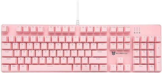 Full Size Wired Mechanical Gaming Pink Keyboard | Blue Switch 104 Keys US Layout Full Size Pink PC Gaming Keyboards | Hot Swappable LED Backlit Light Up Wired Mechanical Computer Keyboards
