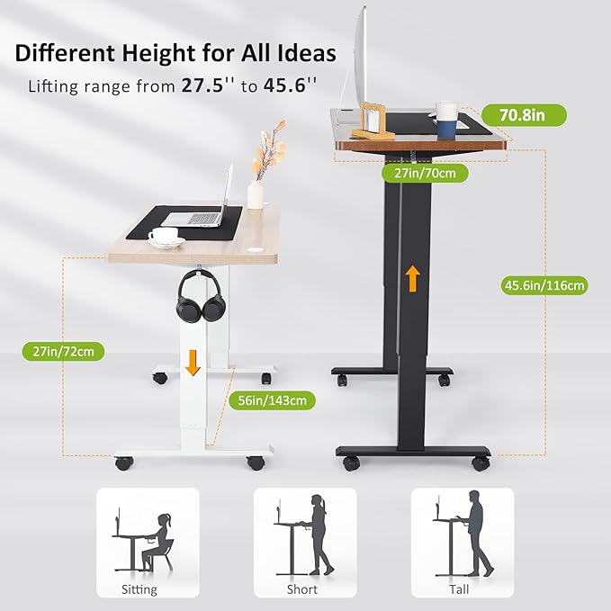 farexon Electric Standing Desk Adjustable Height, 71 x 28 Inch Sit Stand up Desk with Large Mouse Pad, Double Metal Hook,4 Wheels,4 Memory Preset Heights Home Office Computer Desk,Black