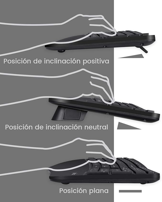 Perixx PERIDUO-605 ES, Pack de Teclado Ergonómico Inalámbrico - separación de teclas y Ratón Vertical con reposa muñeca y Teclas de Membrana Low Profile - QWERTY Español