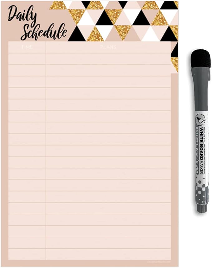 Dry Erase Daily Schedule Planner Sticker Decal by Glassboard Studio | Removable & Reusable | Magnetic Fine-Tip Marker Included (6 x 9 inches, Rose & Gold)